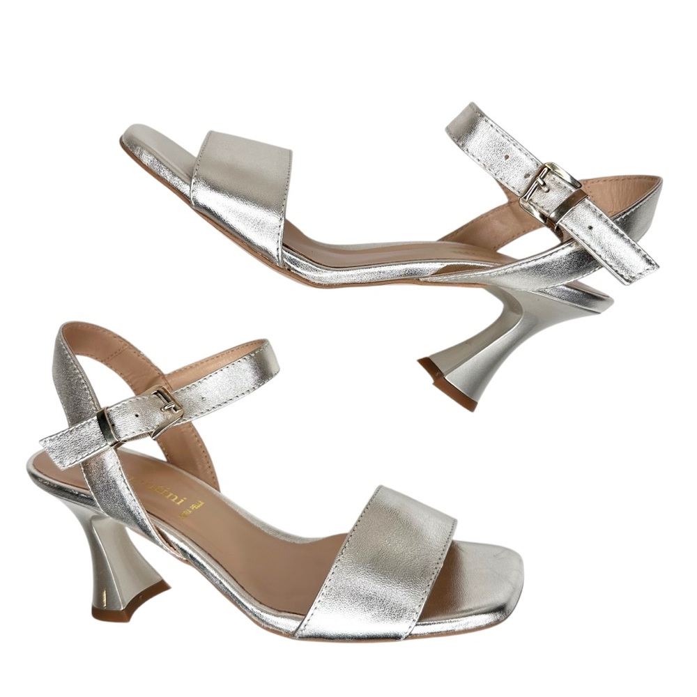 NEW Formentini Silver Leather Sandals SZ 38 Ankle Strap Buckle